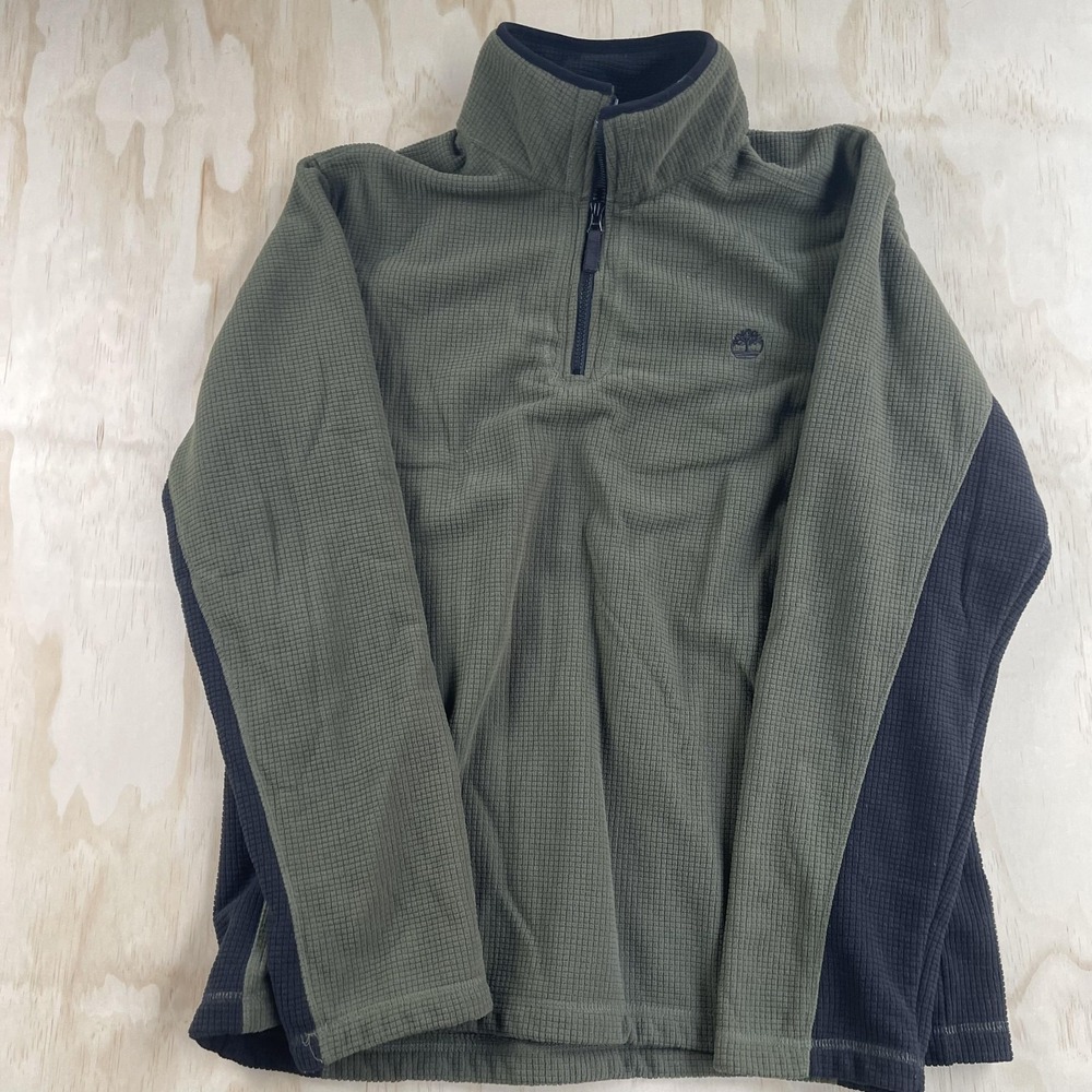 Timberland Sweater Mens XL‎ Green Colorblock Waffle Fleece 1/4 Zip Pullover